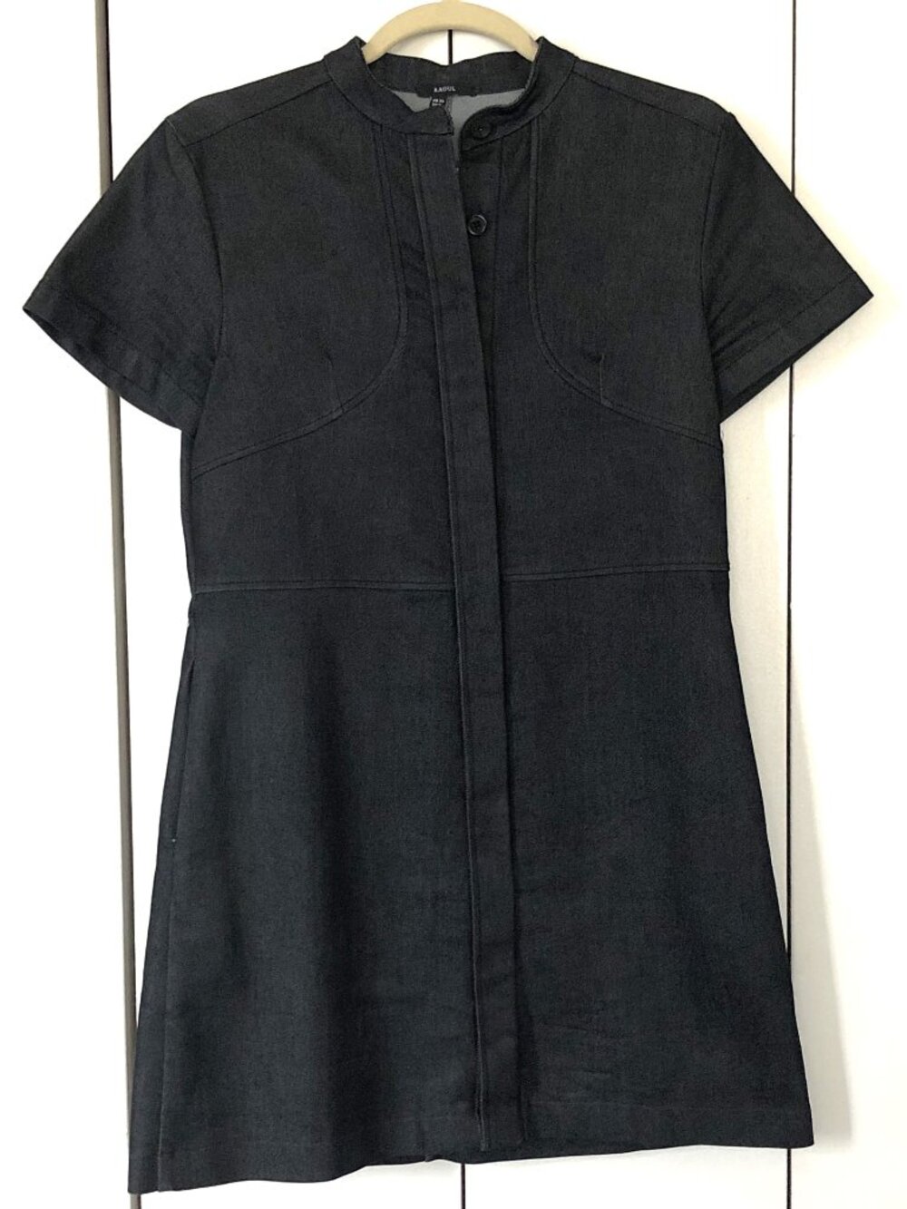RAOUL Dark Jean Denim A Line Flare Short Button Up Capped Sleeve Dress - Size 2